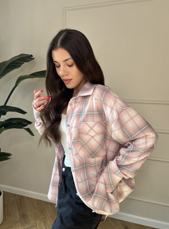 Koszula w kratę jasny róż